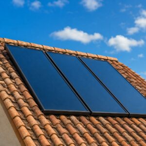 capteurs solaires thermiques sur un toit orienté sud
